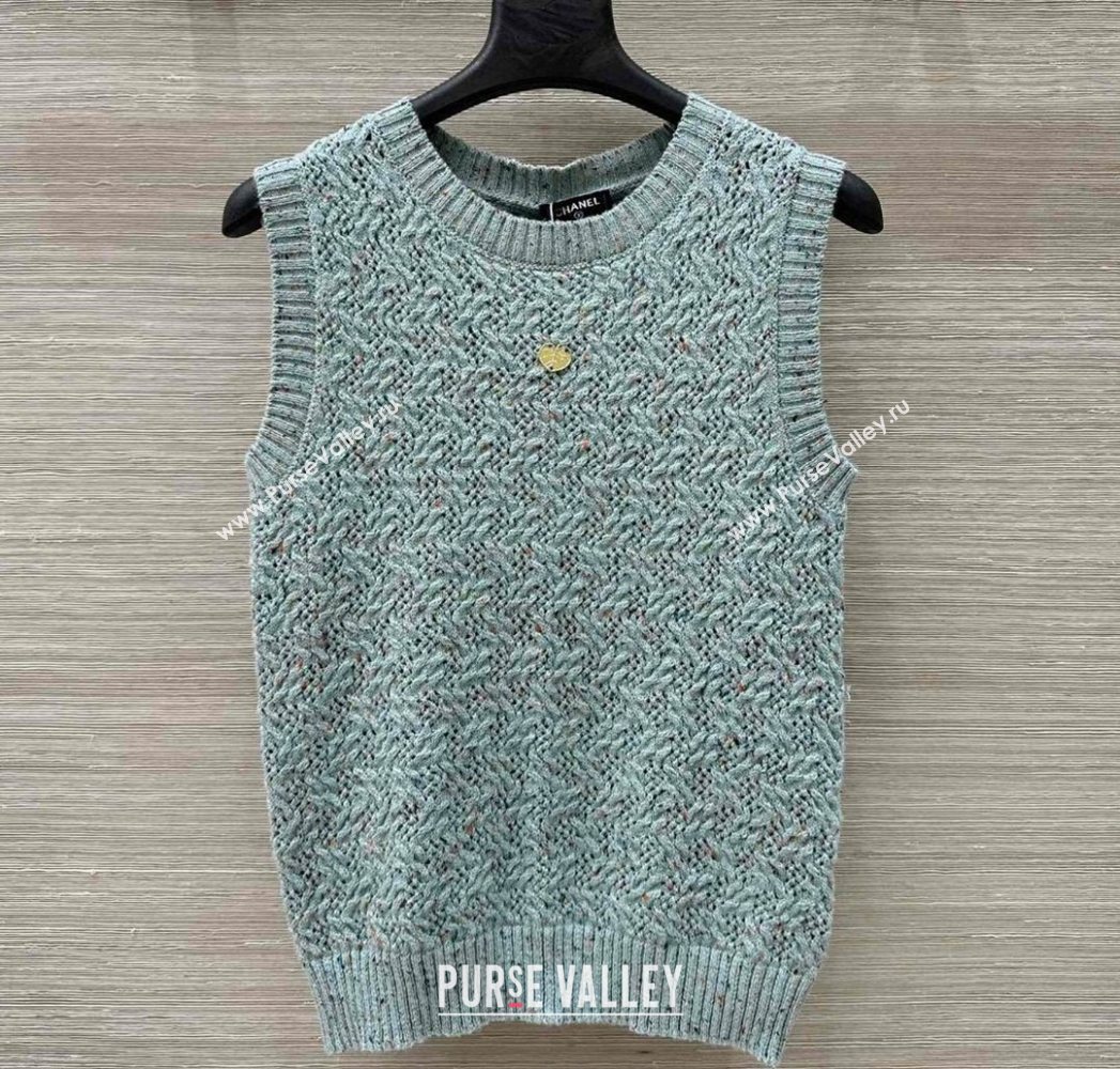 Chanel Cashmere Blend Knit Vest Green 2025 0620 (QI-250620020)