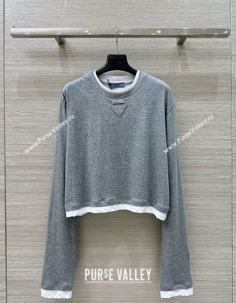 Prada Cotton Sweatshirt Grey 2025 0620 (QI-250620025)
