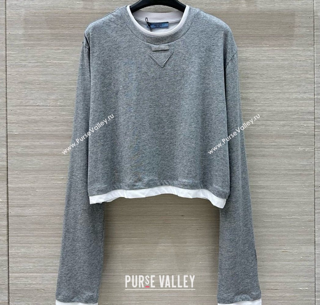 Prada Cotton Sweatshirt Grey 2025 0620 (QI-250620025)