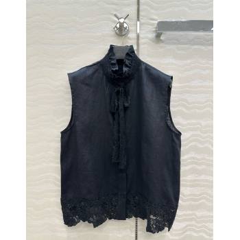 The Row Linen and Lace Vest Black 2025 0620 (QI-250620011)
