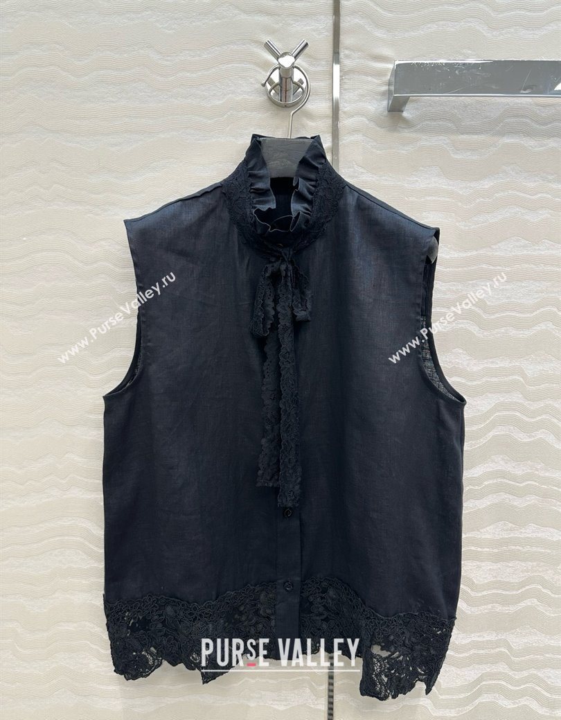 The Row Linen and Lace Vest Black 2025 0620 (QI-250620011)