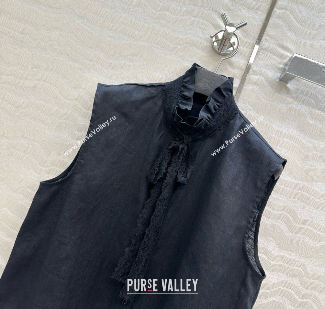 The Row Linen and Lace Vest Black 2025 0620 (QI-250620011)