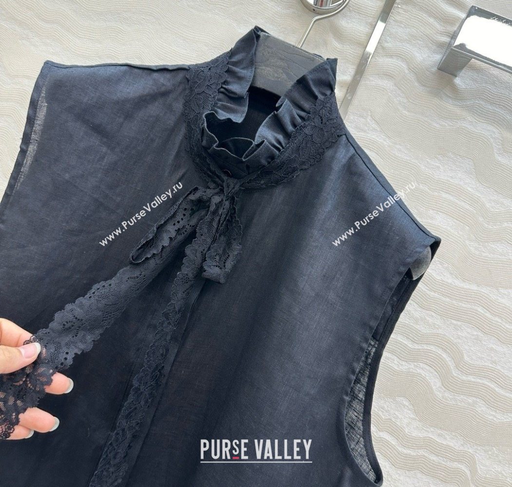 The Row Linen and Lace Vest Black 2025 0620 (QI-250620011)