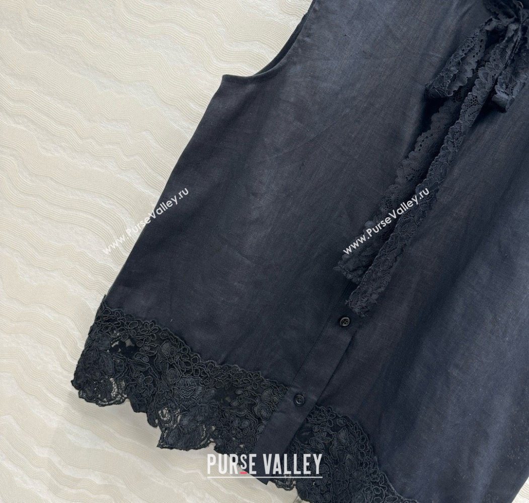 The Row Linen and Lace Vest Black 2025 0620 (QI-250620011)