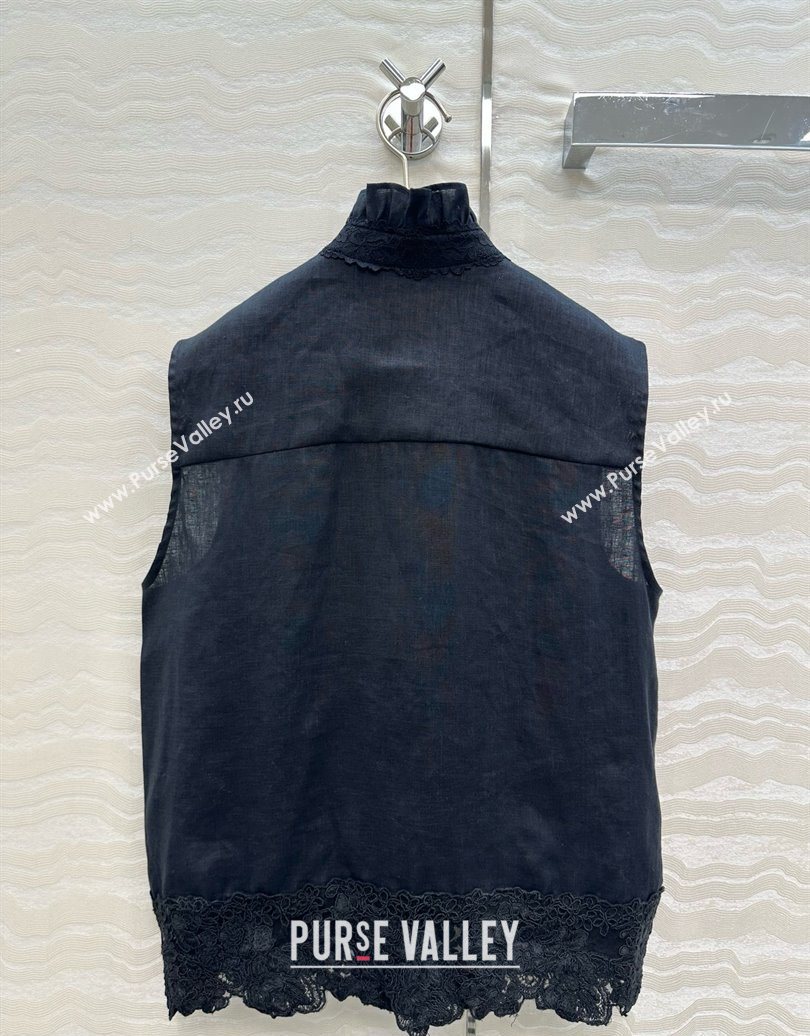 The Row Linen and Lace Vest Black 2025 0620 (QI-250620011)