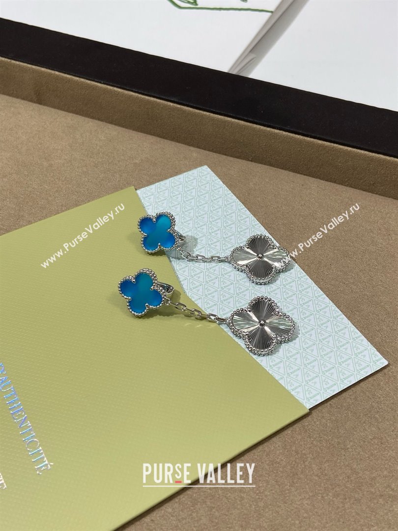 Van Cleef Arpels Alhambra Earrings 2 Motifs Blue/Silver 2025 (YF-25070202)