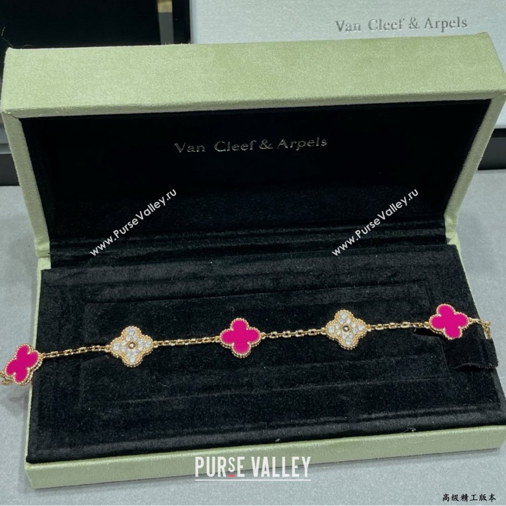 Van Cleef Arpels Alhambra Bracelet 5 Motifs Pink/Crystals 2025 (YF-25070204)