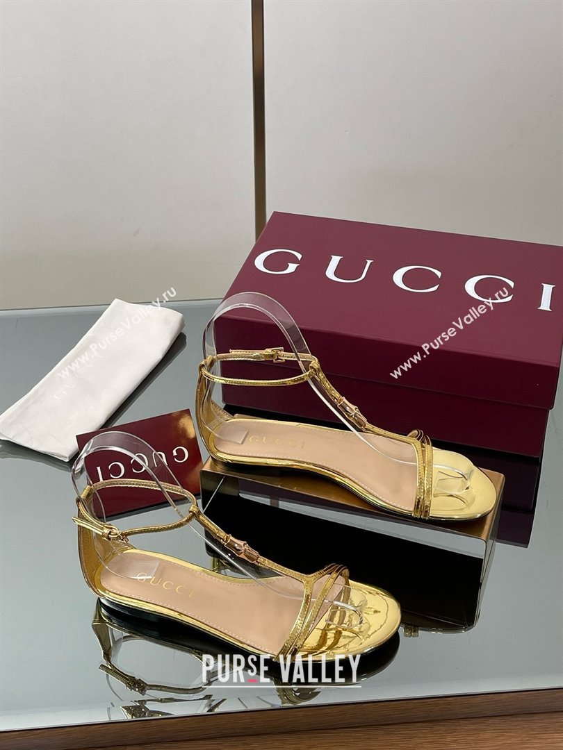 Gucci Patent Leather Thong Sandal with Bamboo Gold 2025 (MD-25070413)