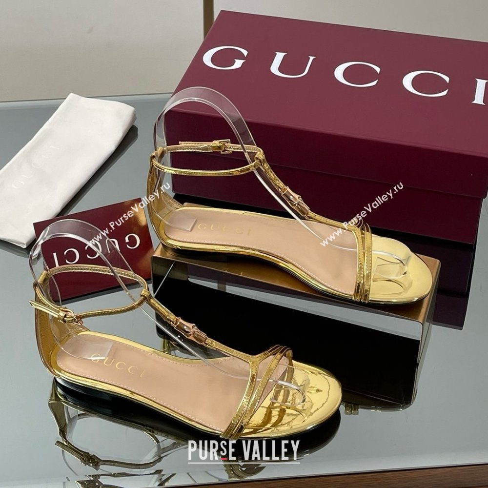 Gucci Patent Leather Thong Sandal with Bamboo Gold 2025 (MD-25070413)