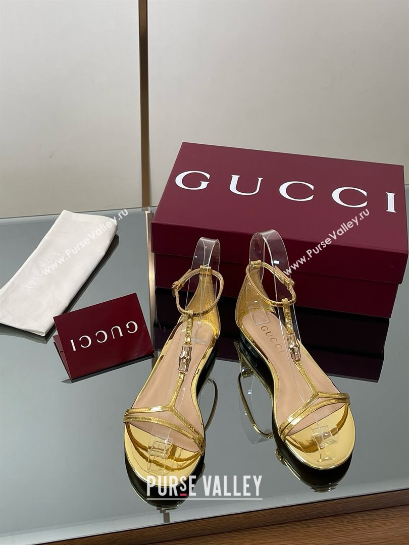Gucci Patent Leather Thong Sandal with Bamboo Gold 2025 (MD-25070413)