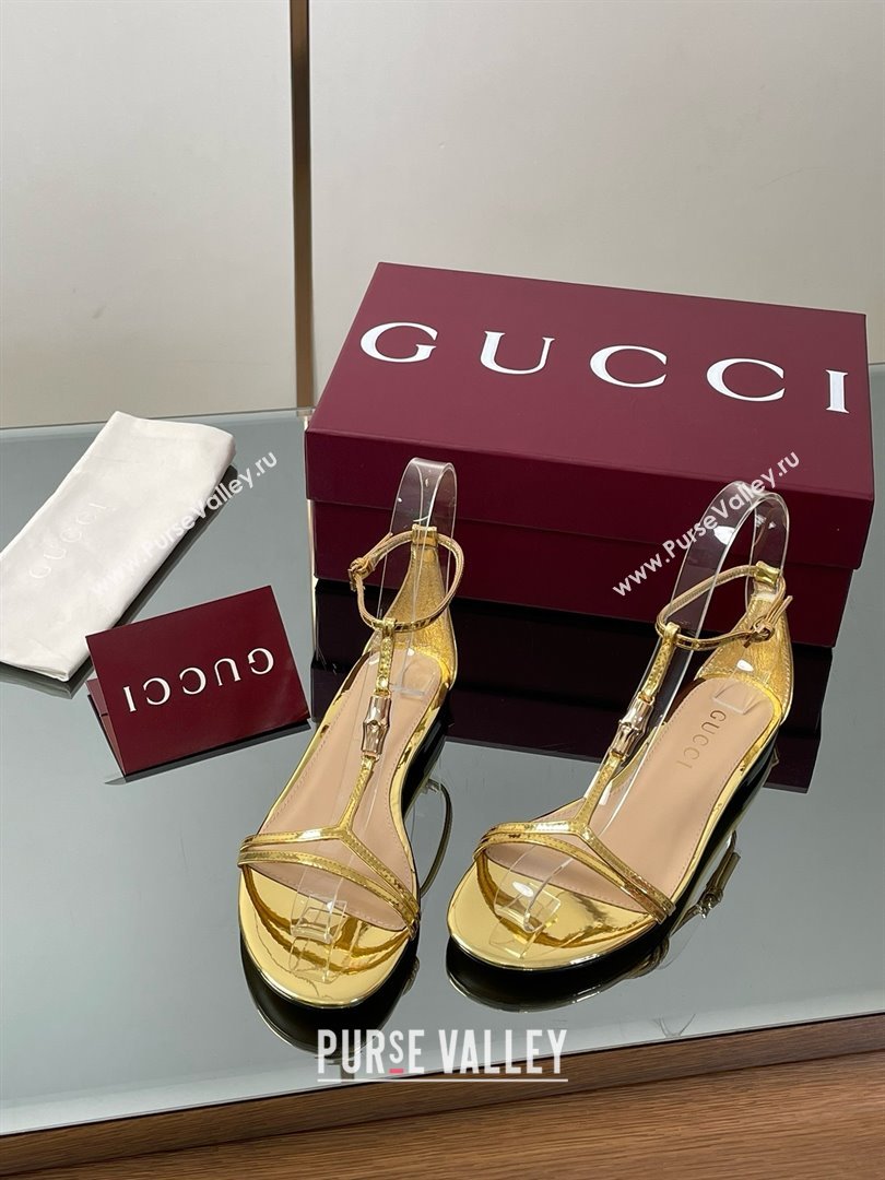Gucci Patent Leather Thong Sandal with Bamboo Gold 2025 (MD-25070413)