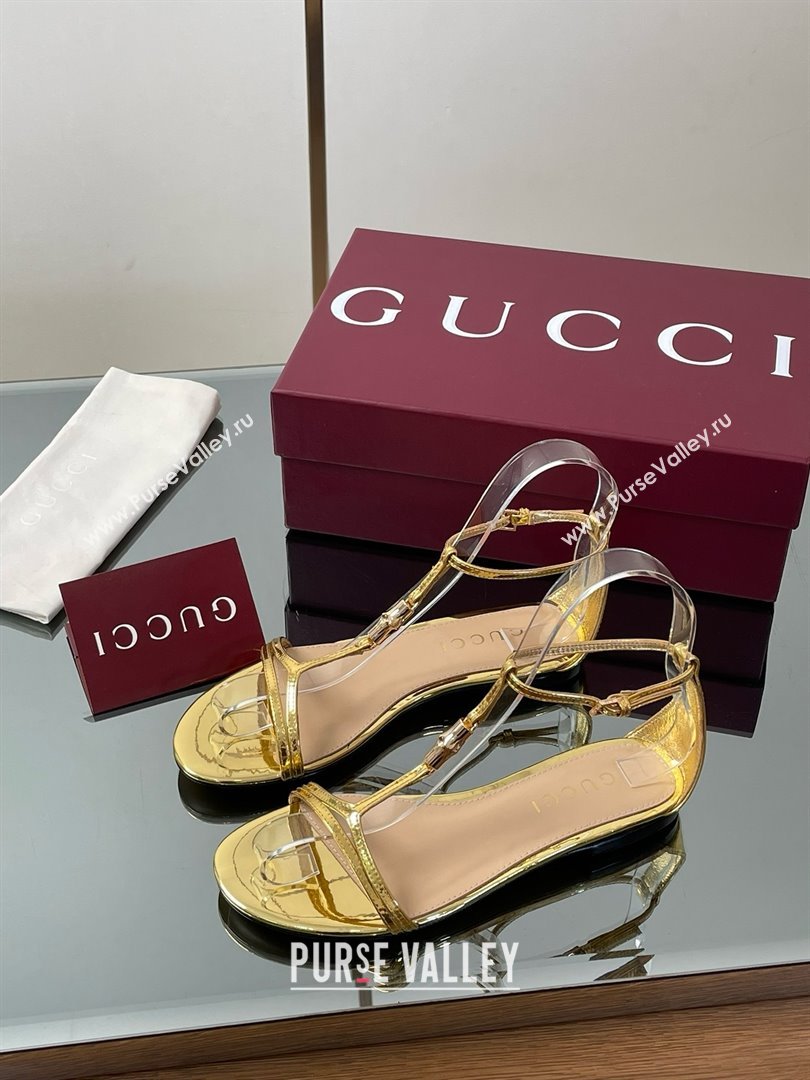 Gucci Patent Leather Thong Sandal with Bamboo Gold 2025 (MD-25070413)