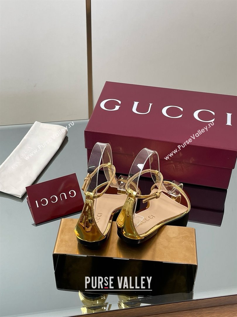 Gucci Patent Leather Thong Sandal with Bamboo Gold 2025 (MD-25070413)