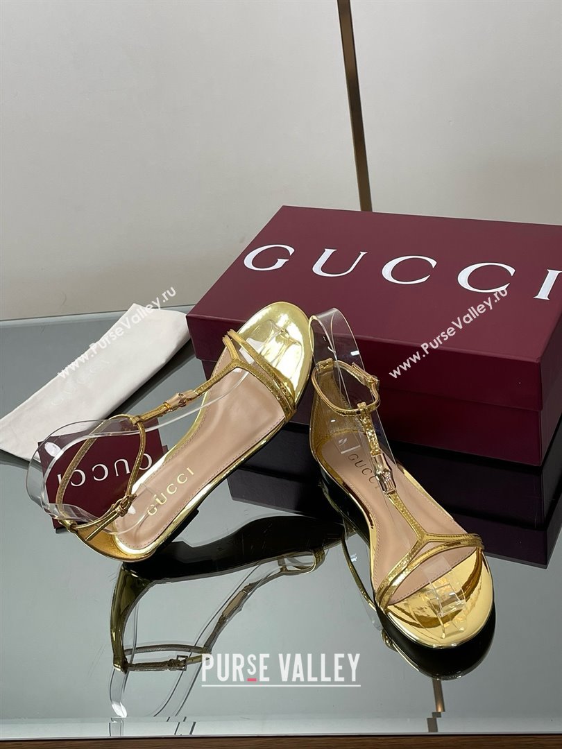 Gucci Patent Leather Thong Sandal with Bamboo Gold 2025 (MD-25070413)