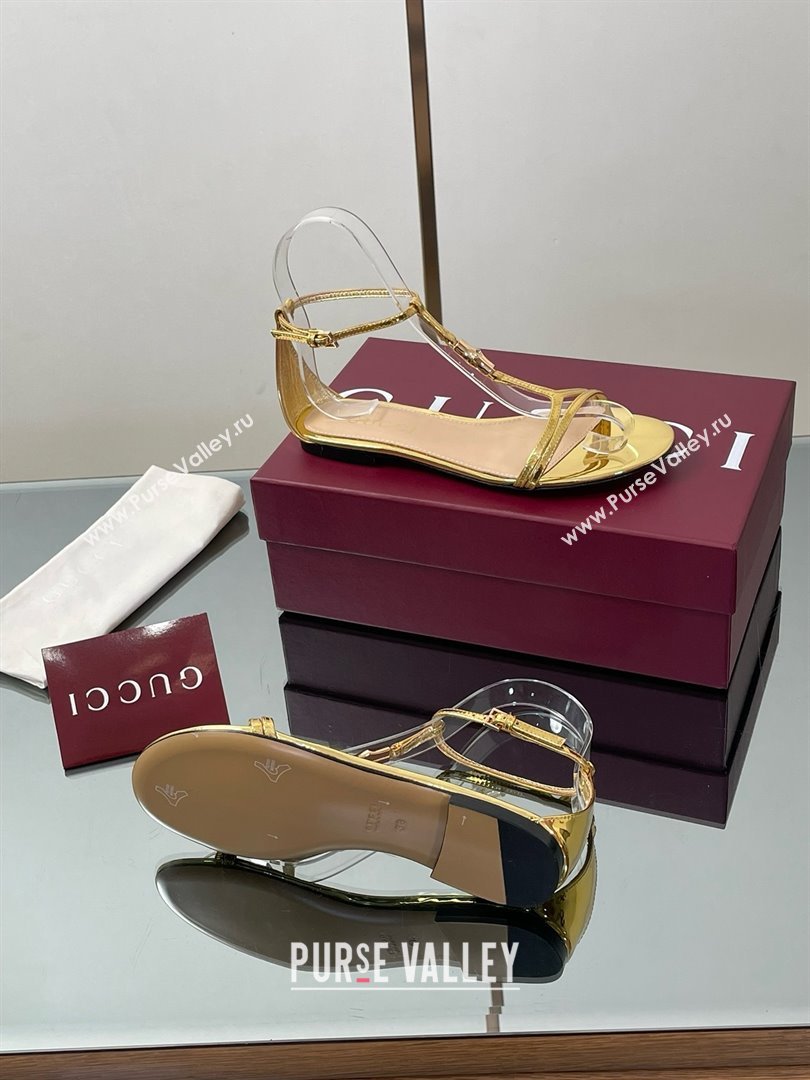 Gucci Patent Leather Thong Sandal with Bamboo Gold 2025 (MD-25070413)