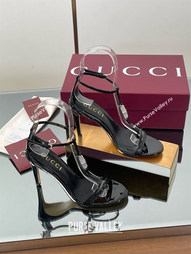 Gucci Patent Leather Sandal with Bamboo 9.5cm Heel Black 2025 (MD-25070403)