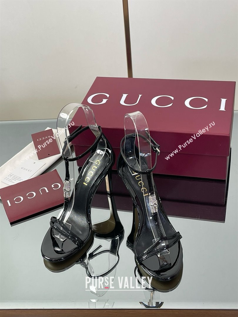 Gucci Patent Leather Sandal with Bamboo 9.5cm Heel Black 2025 (MD-25070403)
