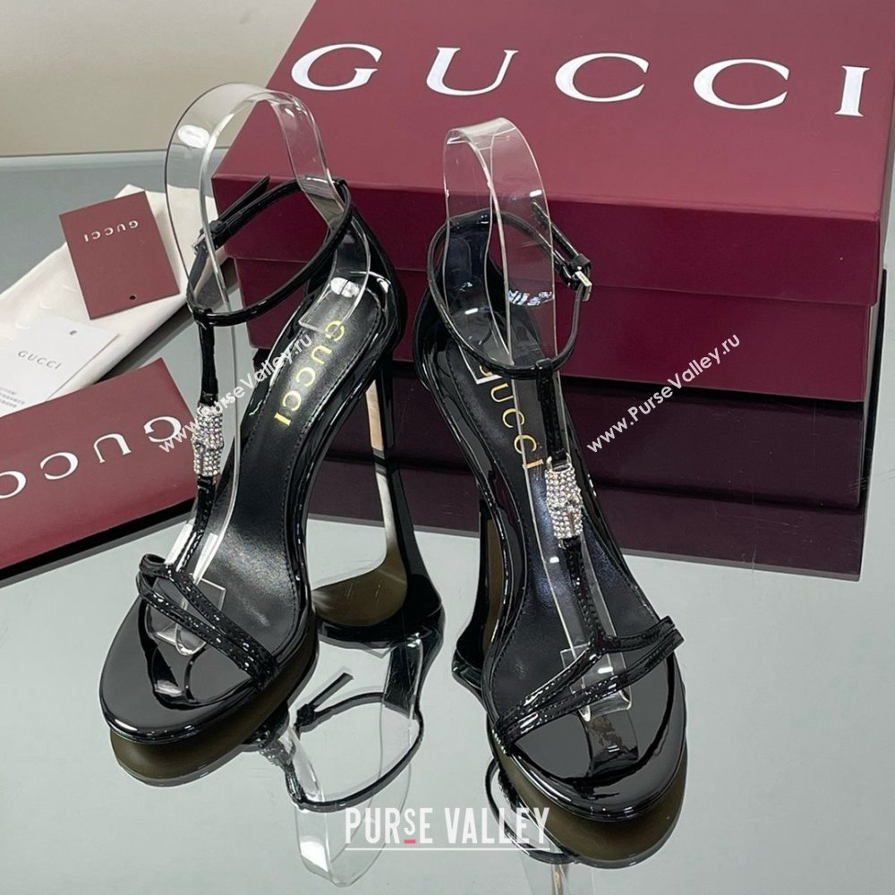 Gucci Patent Leather Sandal with Bamboo 9.5cm Heel Black 2025 (MD-25070403)
