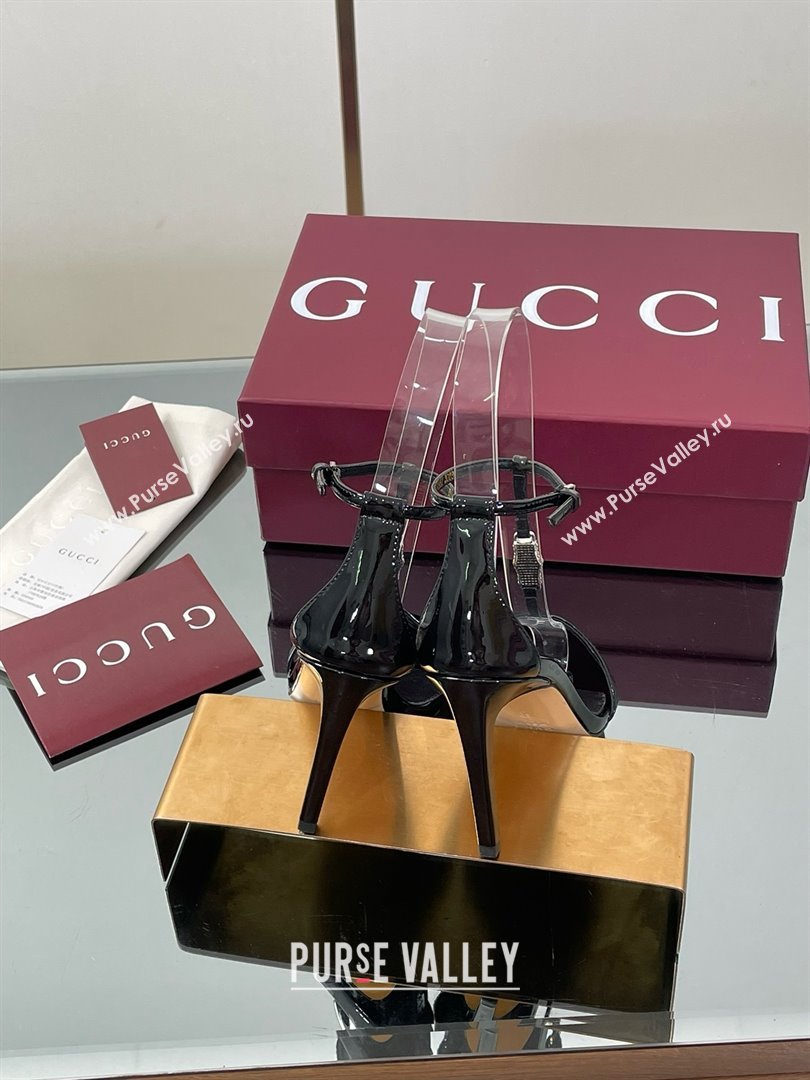 Gucci Patent Leather Sandal with Bamboo 9.5cm Heel Black 2025 (MD-25070403)