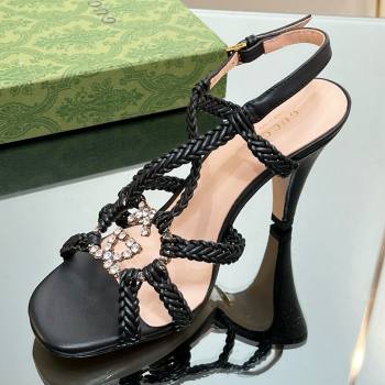 Gucci Isa Leather Heel Sandals 9cm with Crystal Interlocking G Black 2025 (MD-25070420)