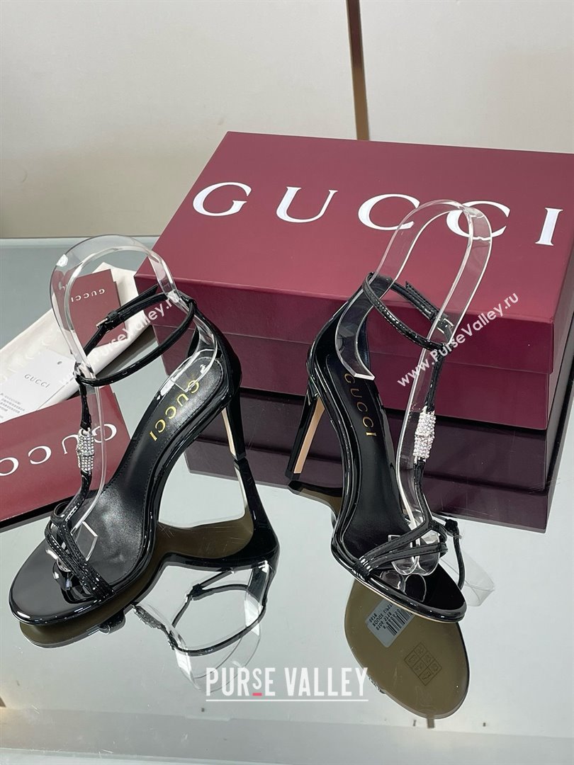 Gucci Patent Leather Sandal with Bamboo 9.5cm Heel Black 2025 (MD-25070403)