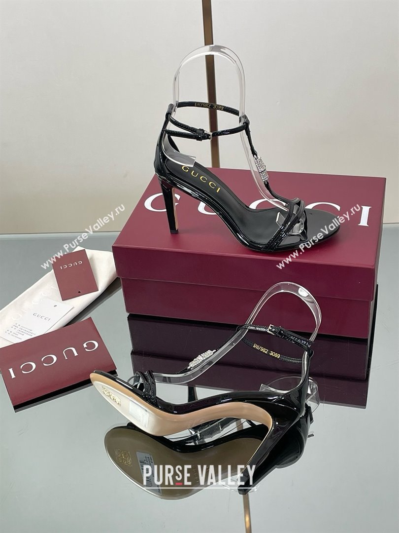 Gucci Patent Leather Sandal with Bamboo 9.5cm Heel Black 2025 (MD-25070403)