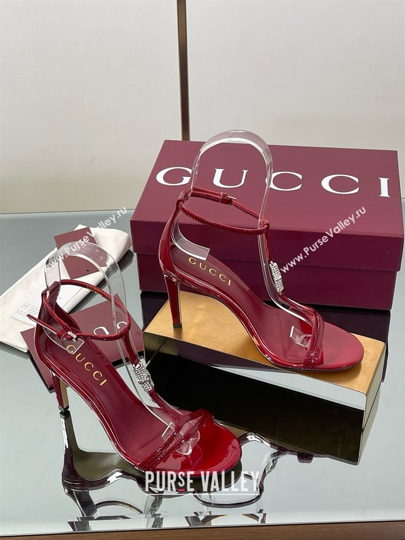 Gucci Patent Leather Sandal with Bamboo 9.5cm Heel Deep Red 2025 (MD-25070404)