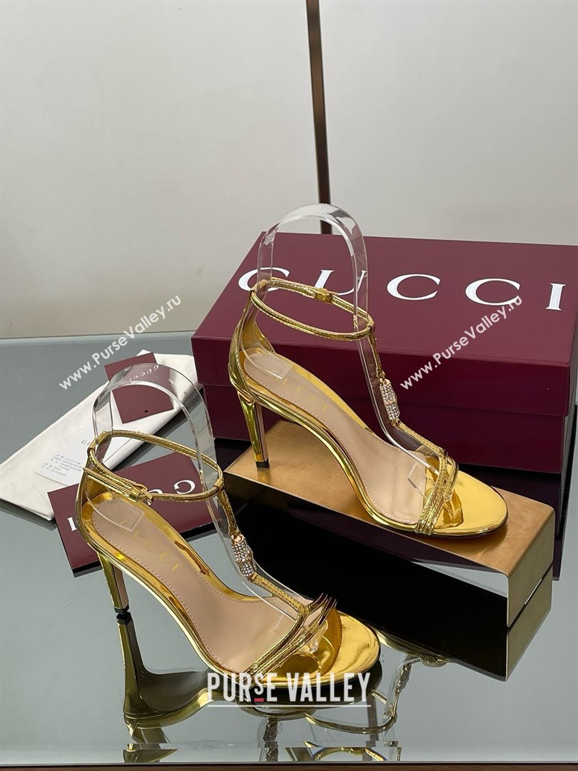 Gucci Patent Leather Sandal with Bamboo 9.5cm Heel Gold 2025 (MD-25070402)