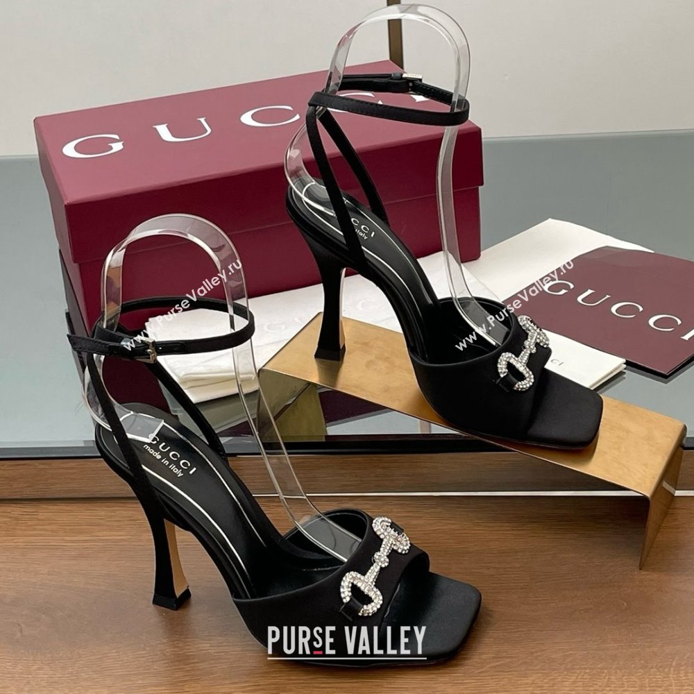 Gucci Satin Sandal with Horsebit 10.5cm Heel 834344 Black 2025 (MD-25070425)