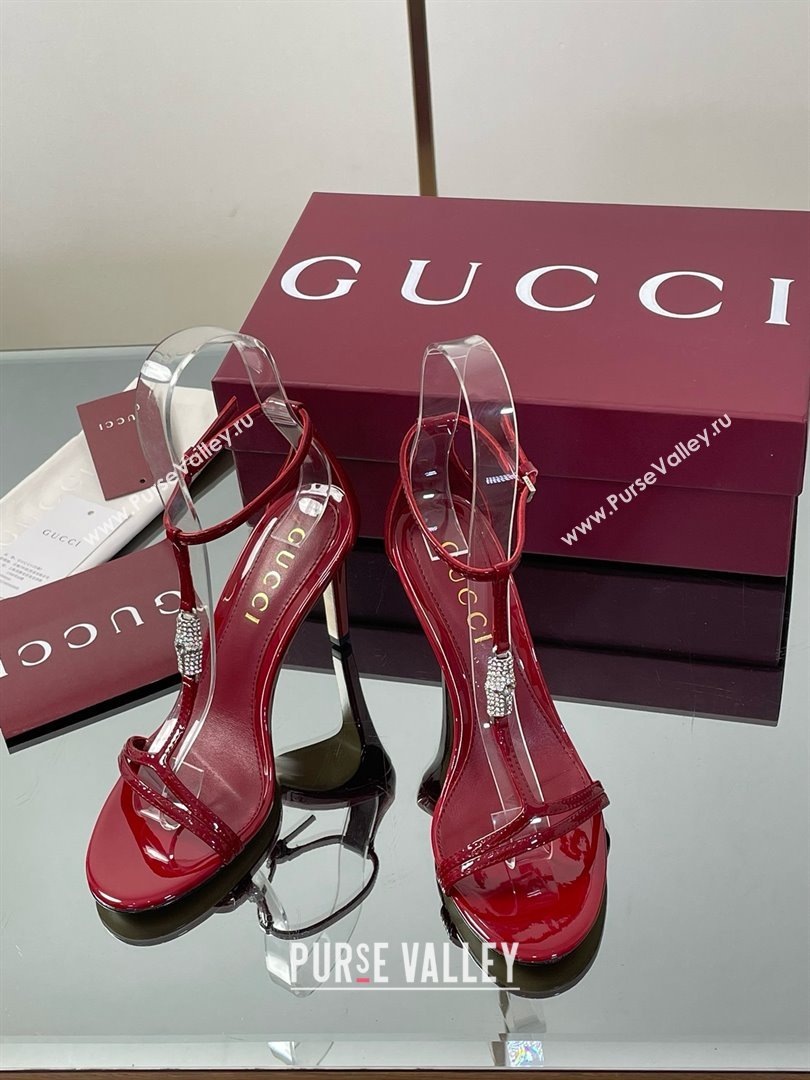 Gucci Patent Leather Sandal with Bamboo 9.5cm Heel Deep Red 2025 (MD-25070404)