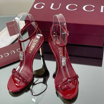 Gucci Patent Leather Sandal with Bamboo 9.5cm Heel Deep Red 2025 (MD-25070404)