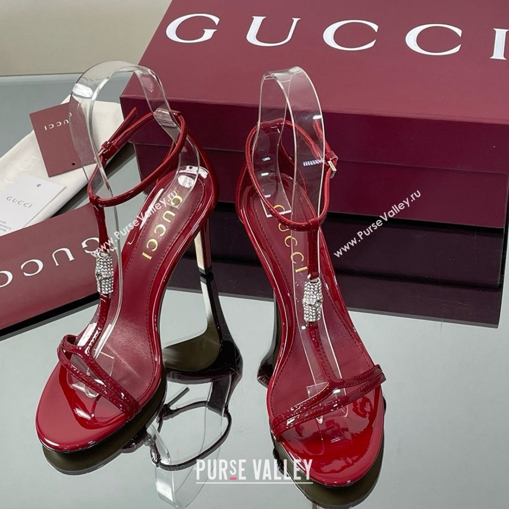 Gucci Patent Leather Sandal with Bamboo 9.5cm Heel Deep Red 2025 (MD-25070404)
