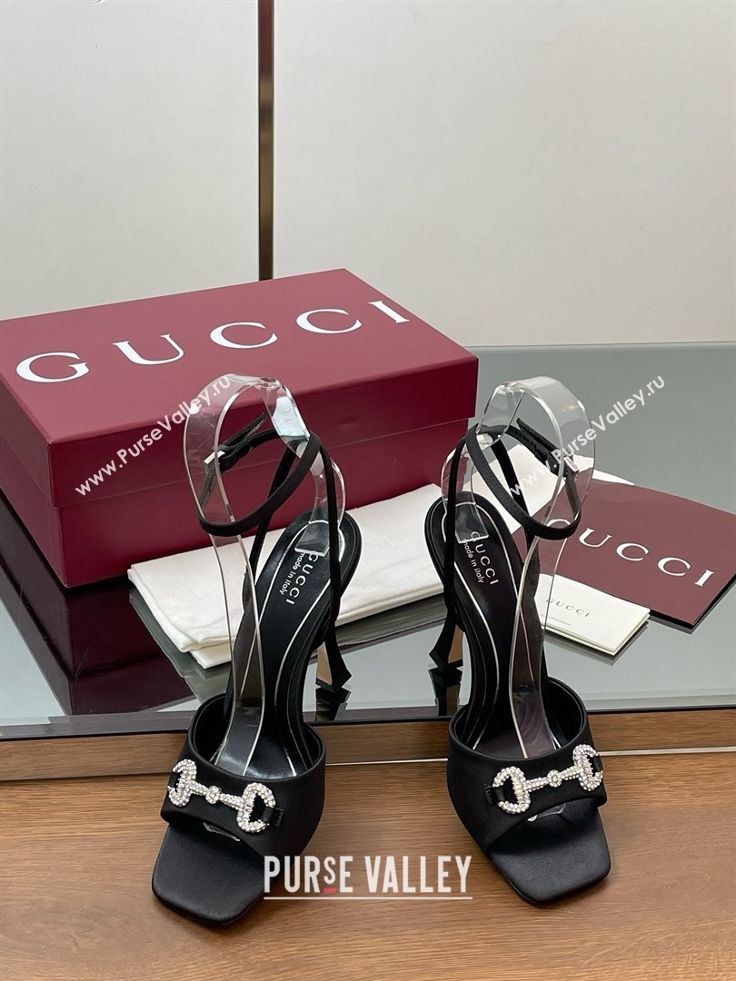 Gucci Satin Sandal with Horsebit 10.5cm Heel 834344 Black 2025 (MD-25070425)