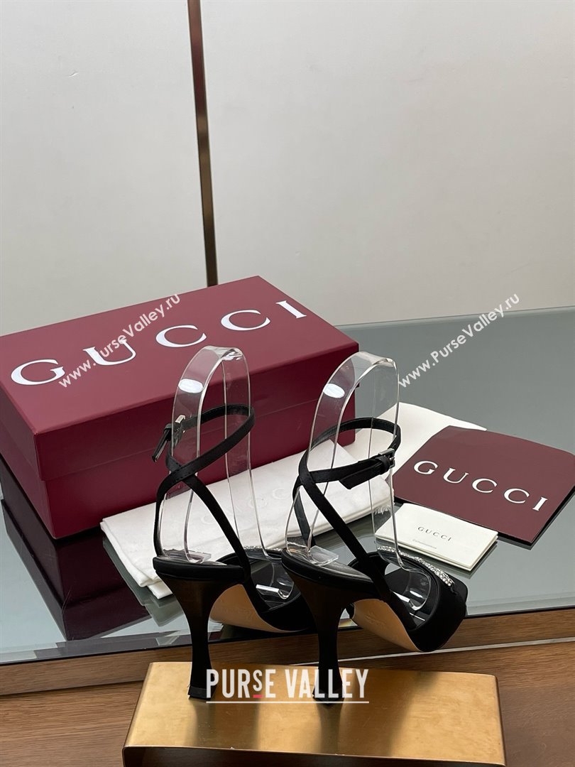 Gucci Satin Sandal with Horsebit 10.5cm Heel 834344 Black 2025 (MD-25070425)