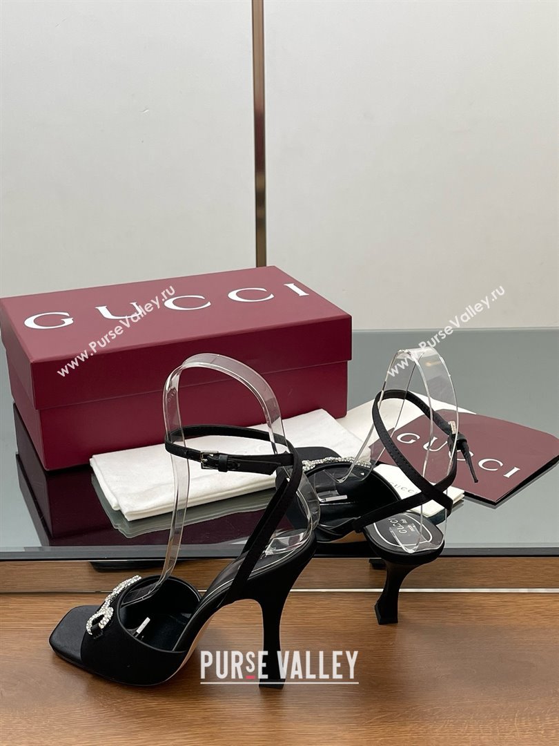 Gucci Satin Sandal with Horsebit 10.5cm Heel 834344 Black 2025 (MD-25070425)