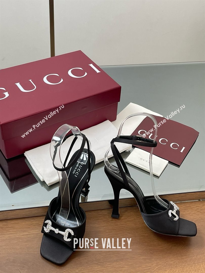 Gucci Satin Sandal with Horsebit 10.5cm Heel 834344 Black 2025 (MD-25070425)