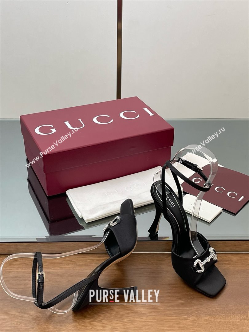 Gucci Satin Sandal with Horsebit 10.5cm Heel 834344 Black 2025 (MD-25070425)