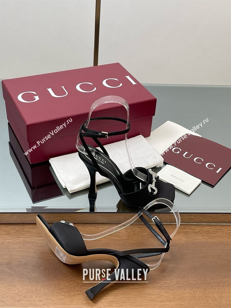 Gucci Satin Sandal with Horsebit 10.5cm Heel 834344 Black 2025 (MD-25070425)