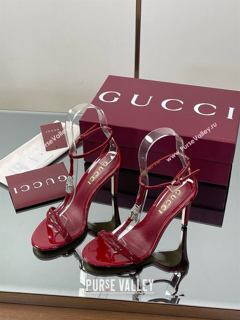 Gucci Patent Leather Sandal with Bamboo 9.5cm Heel Deep Red 2025 (MD-25070404)