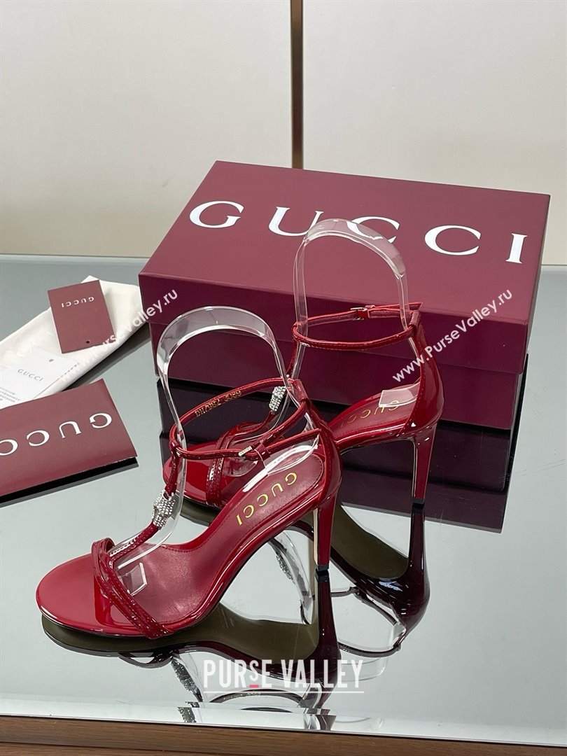 Gucci Patent Leather Sandal with Bamboo 9.5cm Heel Deep Red 2025 (MD-25070404)