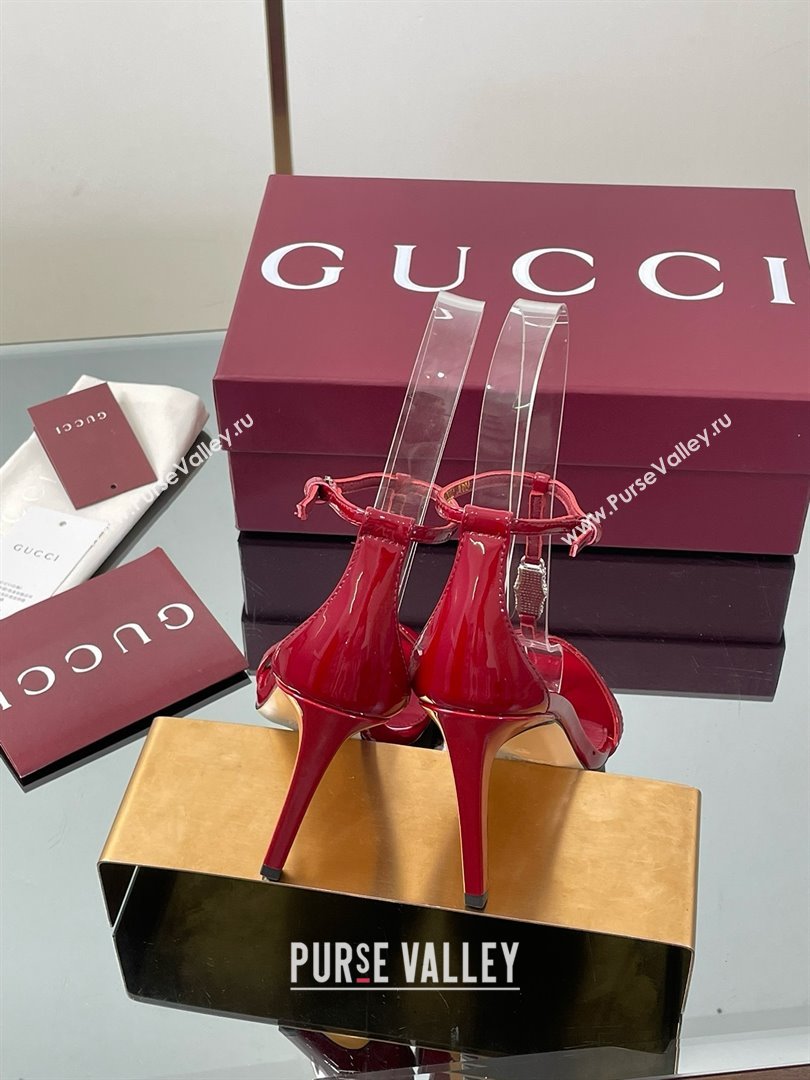 Gucci Patent Leather Sandal with Bamboo 9.5cm Heel Deep Red 2025 (MD-25070404)