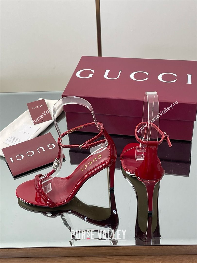 Gucci Patent Leather Sandal with Bamboo 9.5cm Heel Deep Red 2025 (MD-25070404)