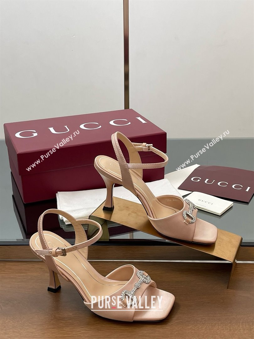 Gucci Satin Sandal with Crystal Horsebit 8.5cm Heel 834342 Beige 2025 (MD-25070430)