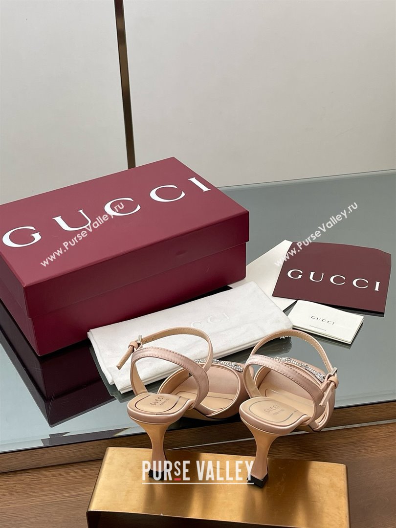 Gucci Satin Sandal with Crystal Horsebit 8.5cm Heel 834342 Beige 2025 (MD-25070430)
