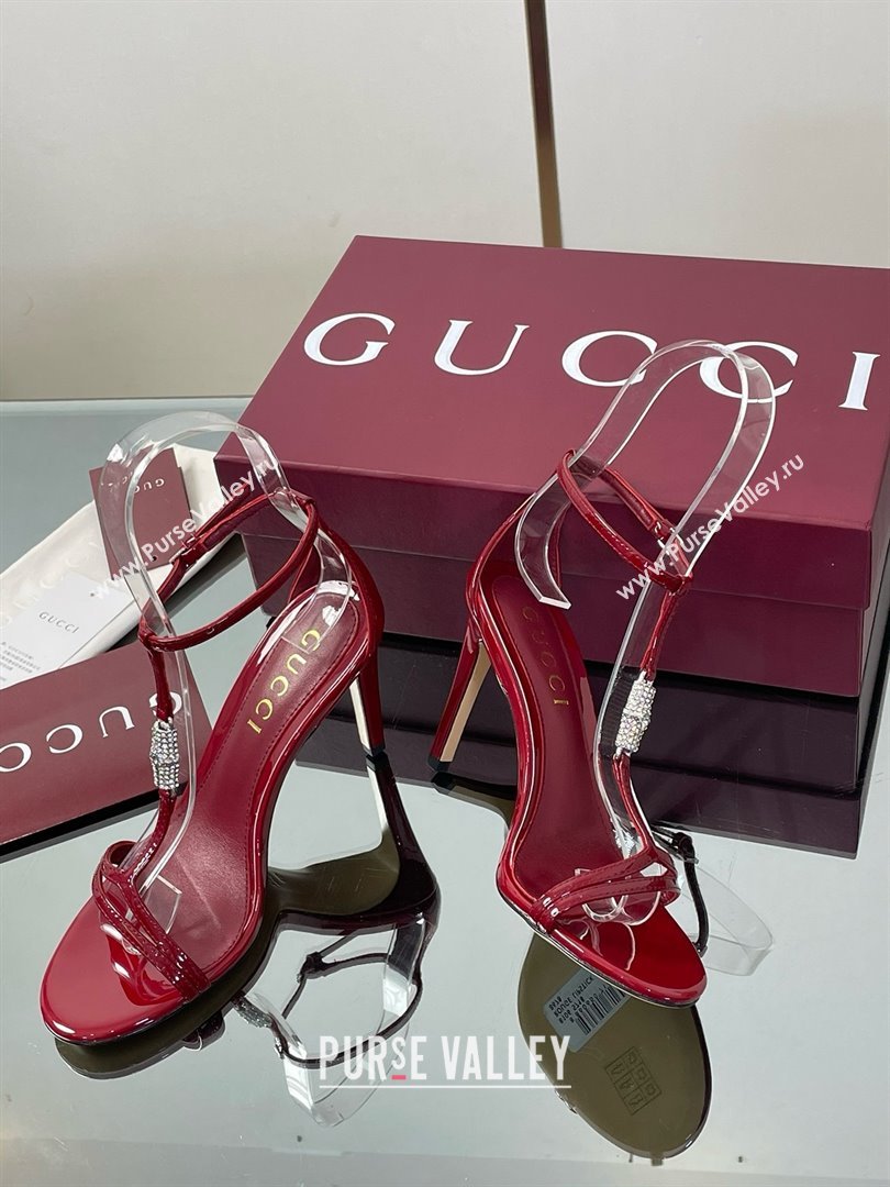 Gucci Patent Leather Sandal with Bamboo 9.5cm Heel Deep Red 2025 (MD-25070404)