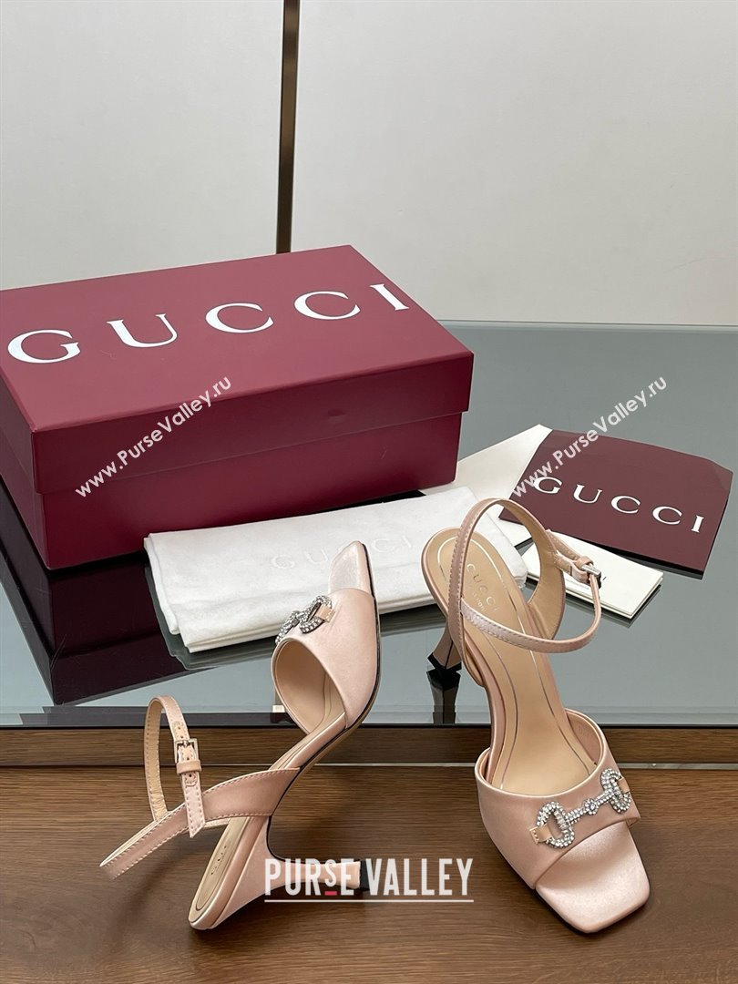 Gucci Satin Sandal with Crystal Horsebit 8.5cm Heel 834342 Beige 2025 (MD-25070430)