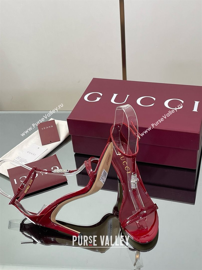 Gucci Patent Leather Sandal with Bamboo 9.5cm Heel Deep Red 2025 (MD-25070404)