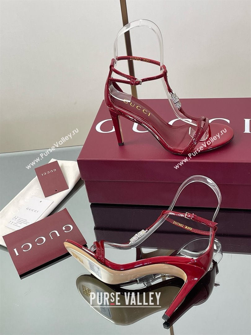 Gucci Patent Leather Sandal with Bamboo 9.5cm Heel Deep Red 2025 (MD-25070404)