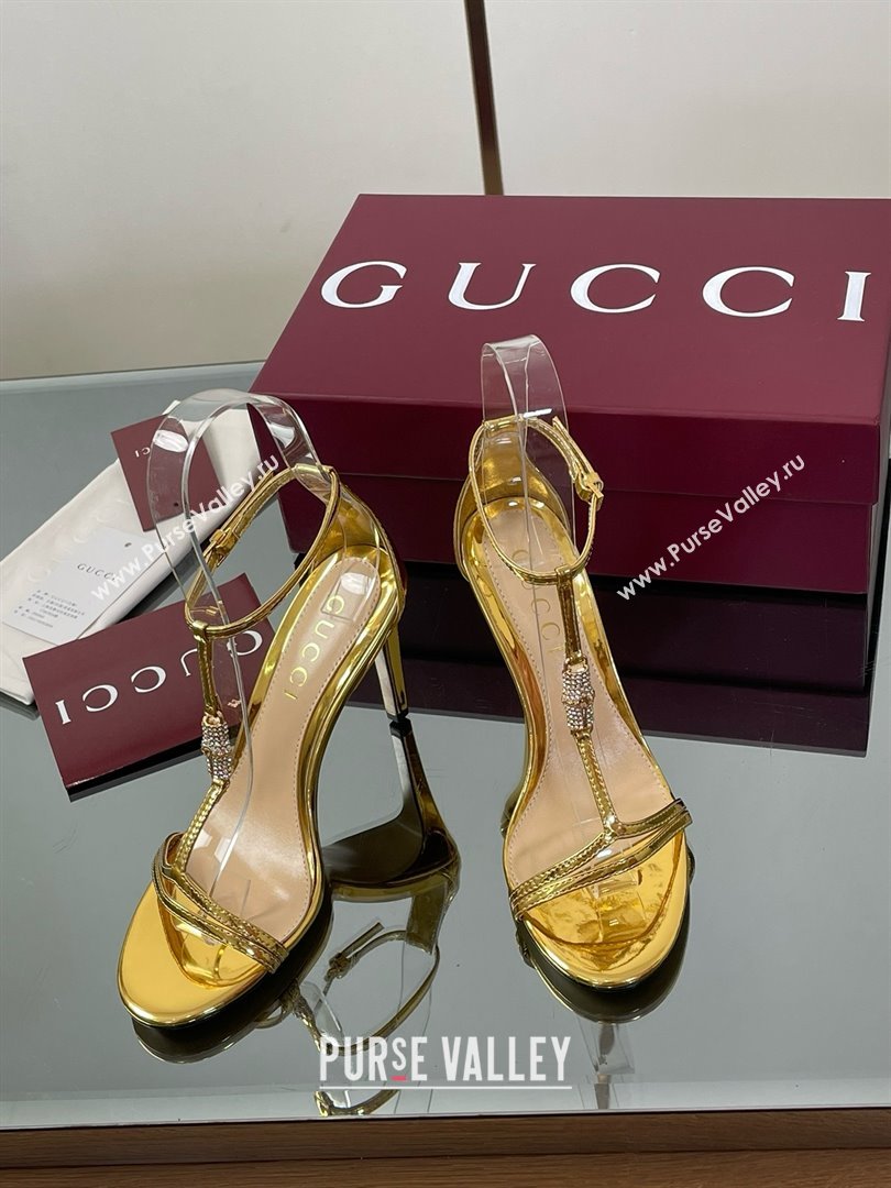Gucci Patent Leather Sandal with Bamboo 9.5cm Heel Gold 2025 (MD-25070402)