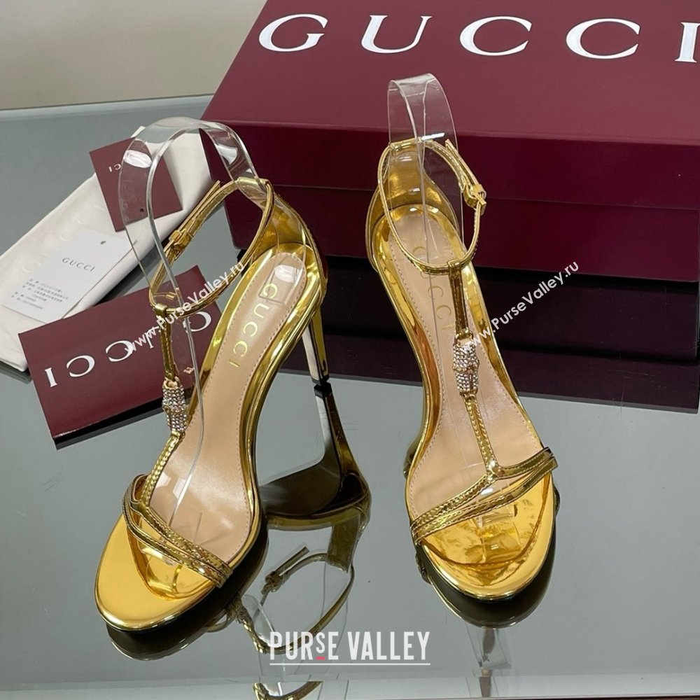 Gucci Patent Leather Sandal with Bamboo 9.5cm Heel Gold 2025 (MD-25070402)